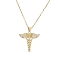 Collana a croce caduceo placcata oro con ali tempestate di diamanti e catena a O - Stile Caduceo (CN001789CX)