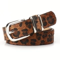 Cinturón de mujer con estampado de leopardo en piel y hebilla de doble anillo plateada - Leopardo Camel