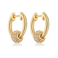 Detail of gold-plated hoop earrings with micro-paved cubic zirconia spheres on white base - Gold