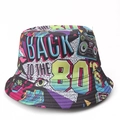 Close-up of retro 80s print pattern showing boombox and tapes on a canvas bucket hat - M (56-58cm) / 80B Retro Graffiti