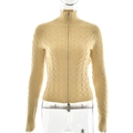 Pull en maille torsadée beige chic avec col montant et fermeture éclair pratique - S / Jaune