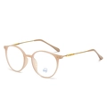 Light pink round anti-blue light glasses with slim gold metal temples and clear lenses - Milk Tea - Gold / Non-Prescription Blue Light Blocking