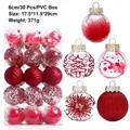 Set di 30 palline di Natale trasparenti da 6cm con piume rosse e glitter in scatola PVC - Rosso