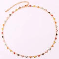 Detail view of colorful enamel heart pendants on a gold choker necklace with extender chain - Multicolor Necklace 2 (Rainbow Mix)
