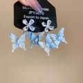 Silver butterfly earrings with blue gradient marble texture and marquise crystal - 50# Silver Pin - Zircon Flower Butterfly 2-Way Studs