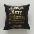 Zwarte fluwelen kussenhoes met gouden opdruk Merry Christmas en Happy New Year - Stijl 2 / 45*45cm (Met 400g Niet-geweven 3D-katoenkern)