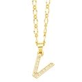 Close-up of gold V-shaped letter pendant with micro-paved cubic zirconia crystals - Letter V