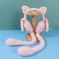 Detail of pink plush earmuffs featuring moving bunny ears and sparkly cat ear accents - One Size / Cat Ears Style / Light Pink