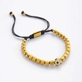 Men's gold plated soccer charm bracelet with black woven cord and adjustable beads - Football Bracelet Gold Color