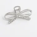 Polished silver alloy bow claw clip with 3D line design and strong metal spring - Silver