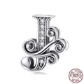 925 sterling silver alphabet J charm with vintage patterns and white cubic zirconia - Letter J