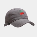 Dark grey cotton baseball cap with embroidered cherry pattern and adjustable strap - M (56-58cm) / Gray