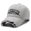Distressed light gray baseball cap with New York 3D embroidery in vintage street style - Light Gray