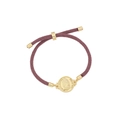 Adjustable purple cord bracelet with 18K gold plated Virgin Mary religious medal - Purple
