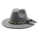 Classic grey wool fedora hat for women with gold chain ribbon and stylish upturned brim - M (56-58cm) / Deep Heather Grey