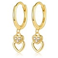 S925 sterling silver heart hoop earrings with gold finish and zircon crystal inlay - Style 1 (Double Heart Gold)