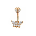 Rose gold double butterfly belly ring crafted in stainless steel with white zircon stones - Style 39