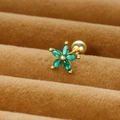 Elegant gold flower earrings with green drop zircon petals and screw back closure - Gold/Green Zirconia