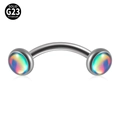 G23 titanium curved barbell eyebrow ring featuring iridescent rainbow finish balls - Double Head - Blue Glitter Film