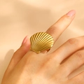 Exaggerated gold shell textured cocktail ring with radial pattern for women - Gold Shell Style (A-1034) / Gold