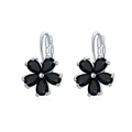 Silberne Ohrhänger mit schwarzen Edelsteinen in Blumenform und funkelnder Mitte - Schwarz