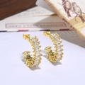 Minimalist gold C-shaped hoop earrings featuring marquise-cut cubic zirconia stones - White Marquise Style (ZYN-DME348G-1)