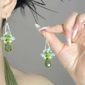 Sparkling butterfly water drop earrings with olive green and blue marquise cut zircons - Hook Style / Gold-Green