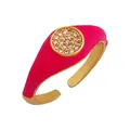 Anillo de cobre esmaltado rosa con circonita brillante y banda dorada ajustable - Rojo Rosa - Engaste en Racimo