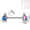 Floral stainless steel nipple ring with colorful gradient stones and clear crystals - 1.6x14mm (Threadless) / Style 8-Blue Glitter