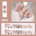 Détails de 24 faux ongles dégradé nude ornés d'oursons 3D, de perles et de strass brillants - Style Strass Ours Dégradé Rose Nude (ZTD-0061)