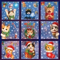 Christmas window stickers featuring cute cartoon cats, snowflakes, and holiday gifts - Complete Set of 9 BQ(627-635)