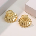Elegant gold scallop shell stud earrings with textured metallic finish for beach fashion - Gold Shell Stud Earrings
