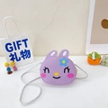 Mini purple bunny crossbody bag for girls featuring cute cartoon face and floral detail - One Size / Purple