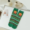 Groene kerstsokken van koraalvlies met 3D-rendierontwerp en warm gegolfd patroon - Eén Maat(35-39) / Groene Eland