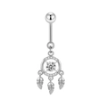 Piercing de nombril attrape-rêves argenté avec zircon et trois pendentifs en forme de feuilles - Style 11