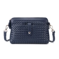 Blue woven crossbody bag with stylish gold metal zippers and compact texture design - Dark Blue