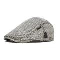 Béret d'été en paille pour homme avec motif géométrique noir et blanc et logo métal - Gris