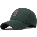 Men's dark green baseball cap with brown leather patch on front, stylish casual hat - Army Green
