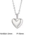 Collana minimalista in acciaio inossidabile argento con ciondolo a cuore 3D da 15 mm - Collana a Cuore (KN236924-Z) / Color Acciaio