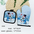 Heat resistant oven mitt and pot holder set with winter snowman pattern and size info - Christmas Glove 10 (Winter Snowman)