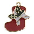 Ciondolo calza di Natale in smalto rosso e verde con bordo dorato per gioielli DIY - Calza di Natale (14178) / 1 Pezzo (19x23mm) / Rosso