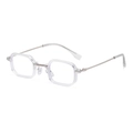 Transparente kleine Sonnenbrille mit schmalen silbernen Metallbügeln im modernen Retro-Stil - Transparent Weißer Rahmen Anti-Blaulicht