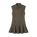 Armeegrünes ärmelloses Kleid mit Doppelreiher-Design und gerauschtem Saum - S / Dunkelgrün