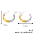 L size C-shaped stainless steel earrings in gold and silver split design, 2.4cm width - Two-tone Style Size L (F1118)