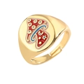 Anello regolabile dorato con fungo in smalto colorato e dettagli in cristallo - Aperto Regolabile / Rosso