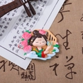 Traditional Chinese girl figurine with red and green Hanfu, resin tumbler craft ornament - Butterfly Loves Flower