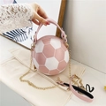 Pink and white football shaped handbag with gold chain strap for women fashion - Football / Pink