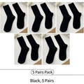 Set of 5 pairs of classic black ribbed crew socks in a minimalist flat lay display - One Size (35-40) / 5 Pairs (5 Black)