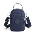 Dark blue nylon crossbody phone bag with multi-layer zippers and adjustable strap - Dark Blue