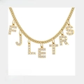 Custom gold stainless steel necklace with seven sparkling zircon alphabet letter pendants - 7 Letters / Gold
